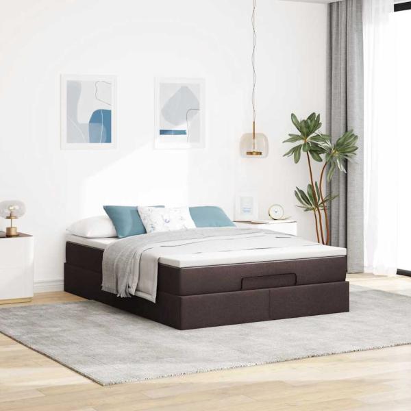 Ottoman-Bett mit Matratze Dunkelbraun 140x200 cm Stoff