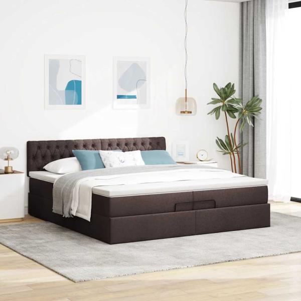 Ottoman-Bett mit Matratzen & LEDs Dunkelbraun 200x200 cm Stoff