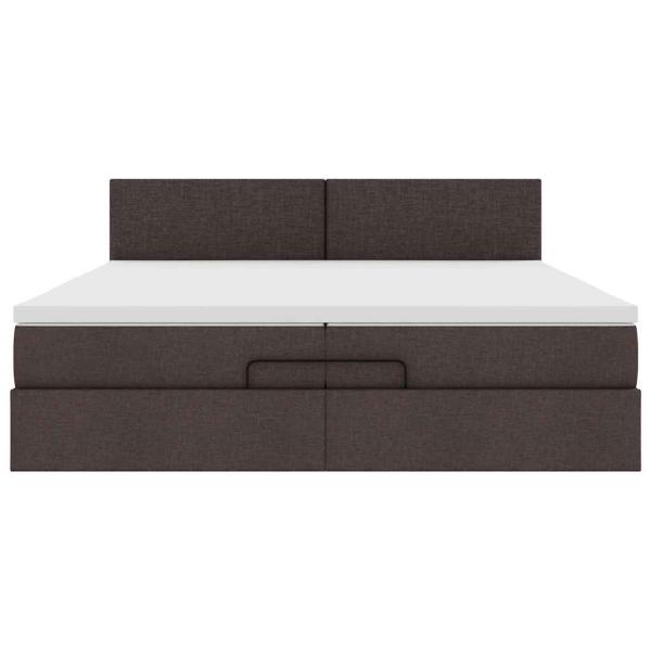 Ottoman-Bett mit Matratzen & LEDs Dunkelbraun 200x200 cm Stoff