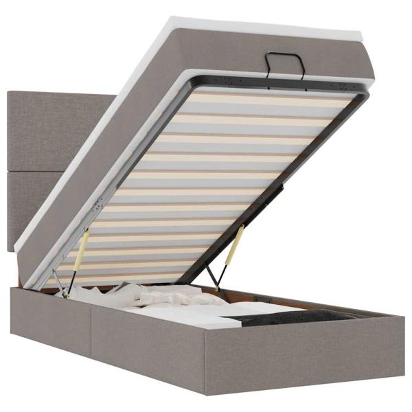 Ottoman-Bett mit Matratze & LEDs Taupe 90x190 cm Stoff