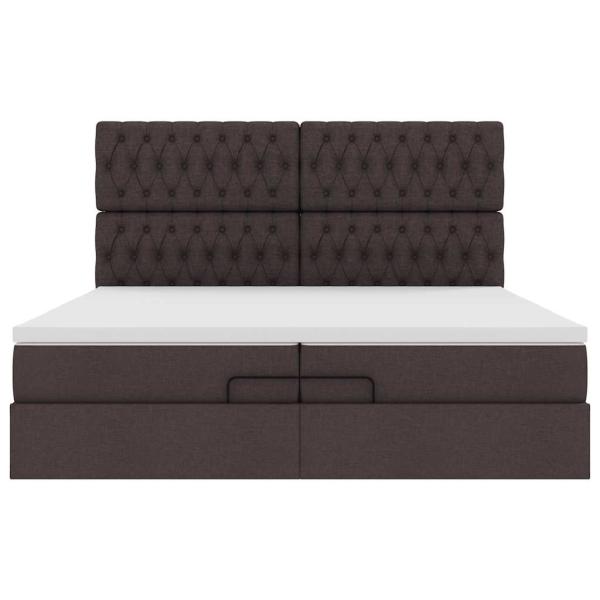 Ottoman-Bett mit Matratzen & LEDs Dunkelbraun 200x200 cm Stoff