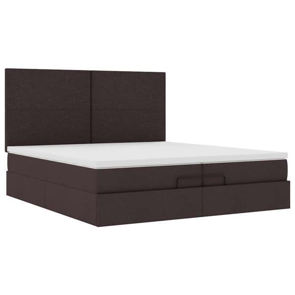 Ottoman-Bett mit Matratzen & LEDs Dunkelbraun 200x200 cm Stoff
