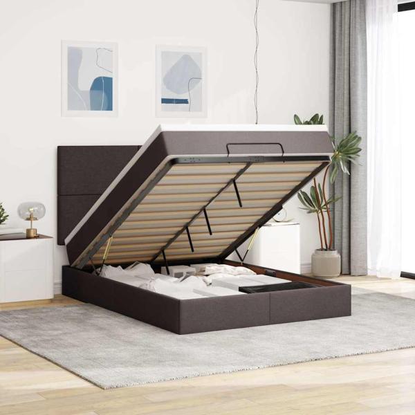 ARDEBO.de - Ottoman-Bett mit Matratze & LEDs Dunkelbraun 140x200 cm Stoff