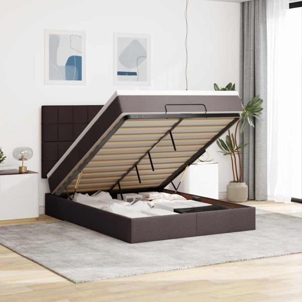 ARDEBO.de - Ottoman-Bett mit Matratze Dunkelbraun 140x200 cm Stoff