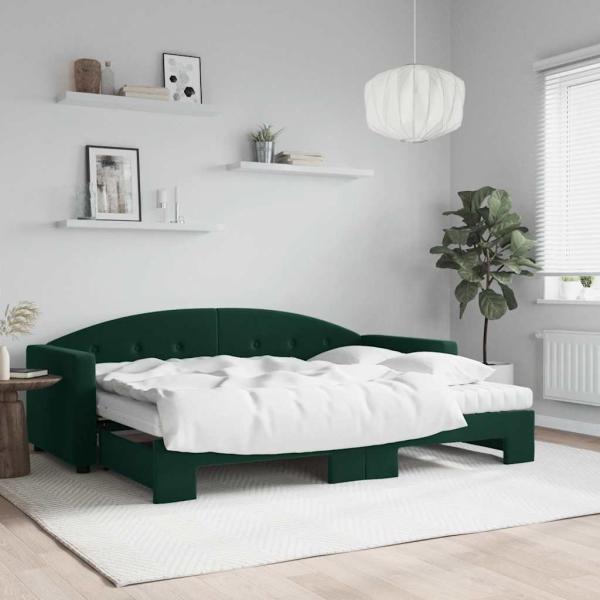 ARDEBO.de - Tagesbett Ausziehbar mit Matratzen Dunkelgrün 80x200 cm Samt