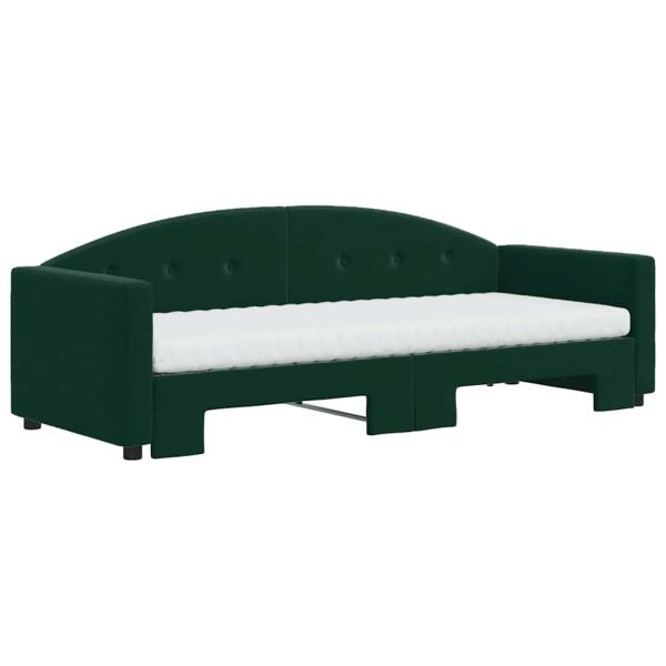 Tagesbett Ausziehbar mit Matratzen Dunkelgrün 80x200 cm Samt