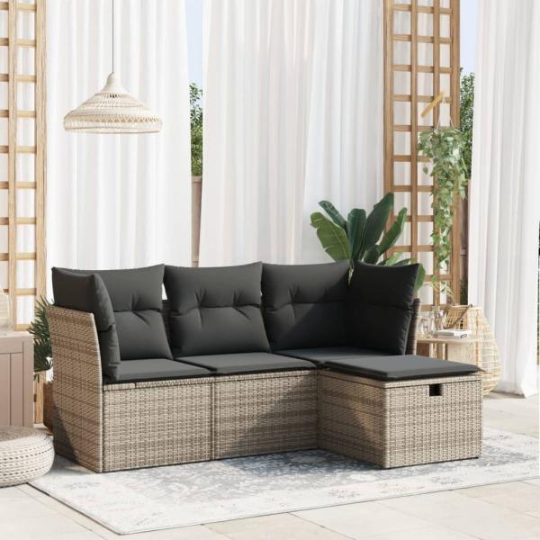 ARDEBO.de - 4-tlg. Garten-Sofagarnitur mit Kissen Grau Poly Rattan
