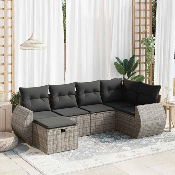 ARDEBO.de - 6-tlg. Garten-Sofagarnitur mit Kissen Grau Poly Rattan
