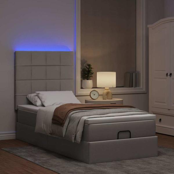 ARDEBO.de - Ottoman-Bett mit Matratze & LEDs Taupe 100x200 cm Stoff
