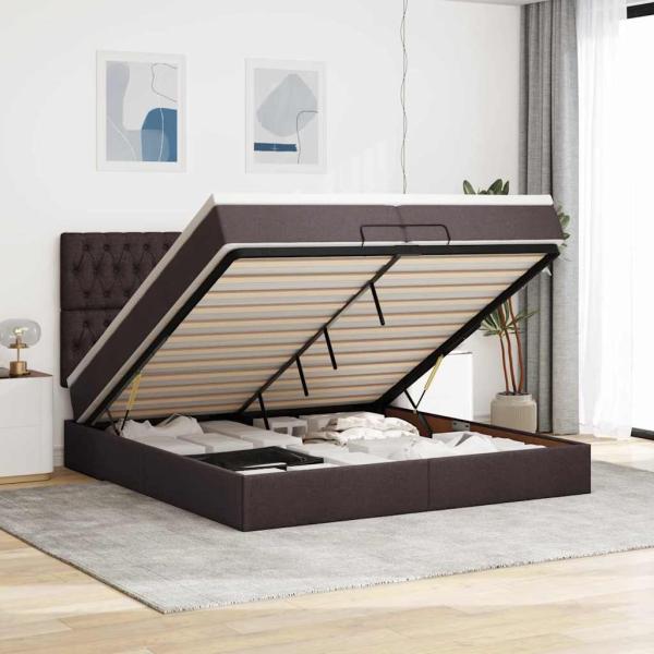 ARDEBO.de - Ottoman-Bett mit Matratzen Dunkelbraun 200x200 cm Stoff