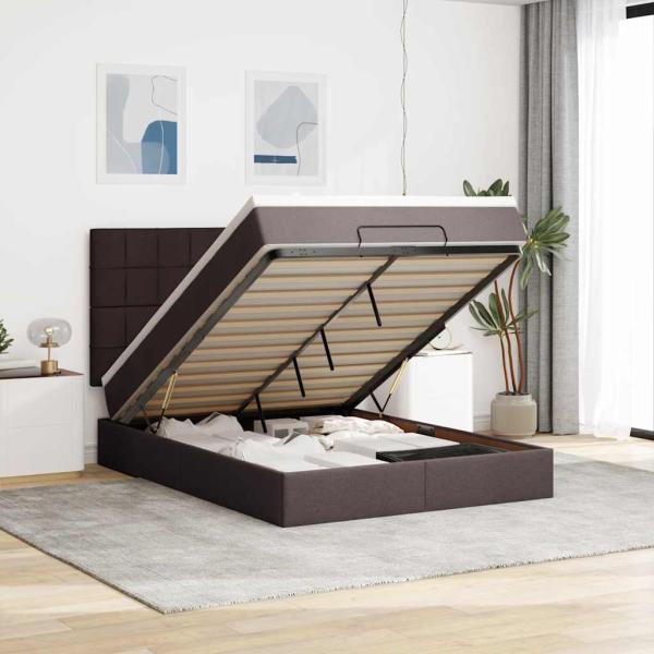 ARDEBO.de - Ottoman-Bett mit Matratze & LEDs Dunkelbraun 140x200 cm Stoff