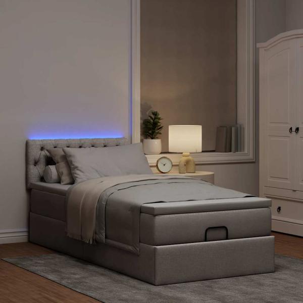 Ottoman-Bett mit Matratze & LEDs Taupe 90x190 cm Stoff