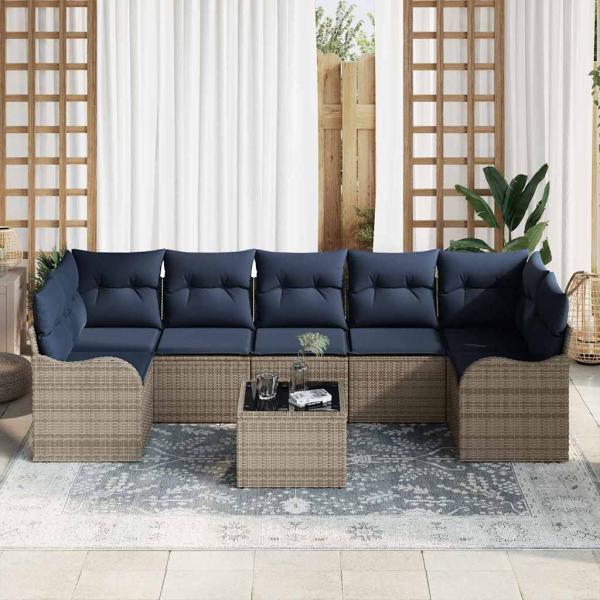 Sofa Set 8 stk. 7-Sitzanzahl Grau Poly-Rattan