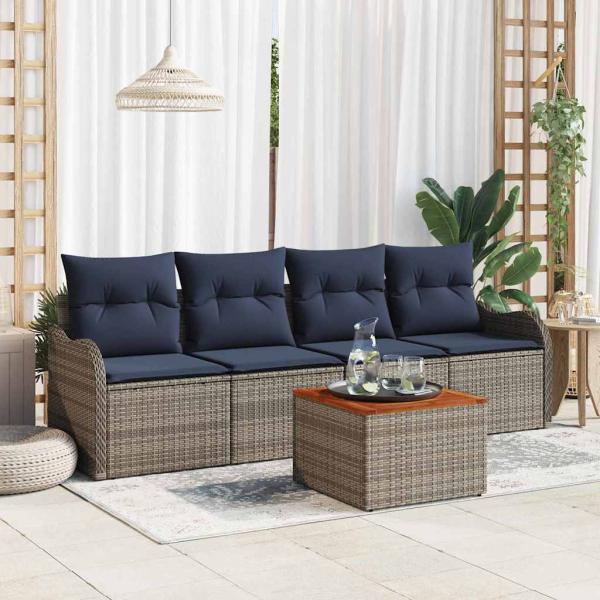 ARDEBO.de - Gartensofa-set 5 stk. Grau Poly-Rattan