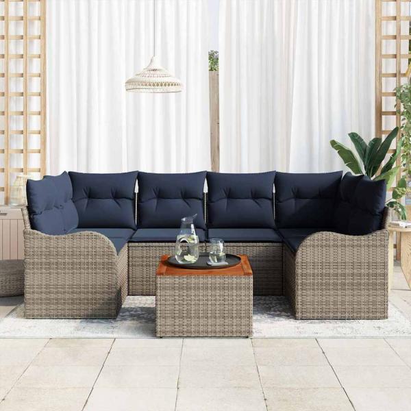 ARDEBO.de - Gartensofa-set 7 stk. Grau Poly-Rattan
