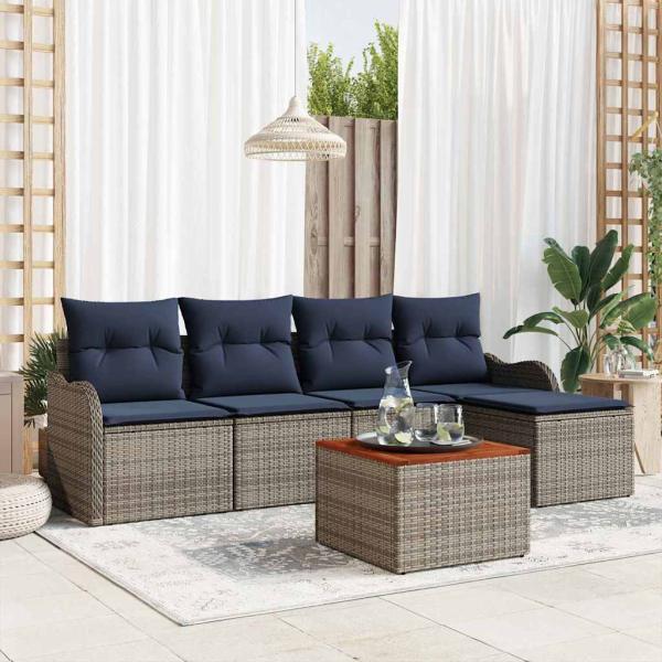 Gartensofa-set 6 stk. Grau Poly-Rattan