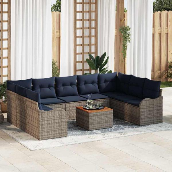 ARDEBO.de - Gartensofa-set 10 stk. Grau Poly-Rattan