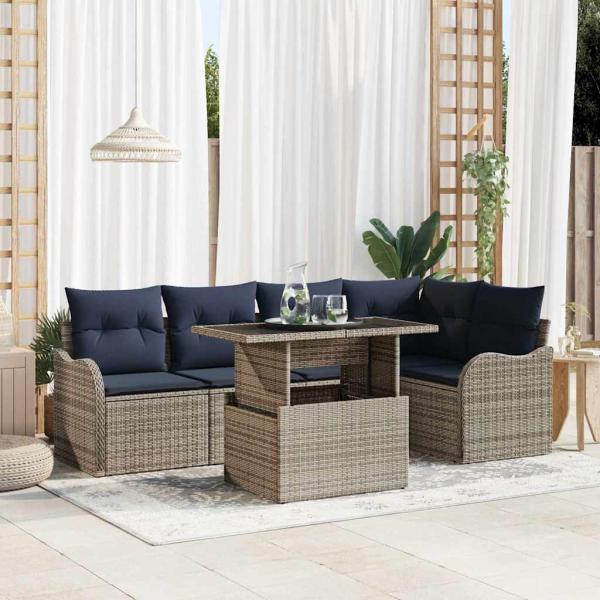 ARDEBO.de - Essgruppe 6 stk. Grau Poly Rattan