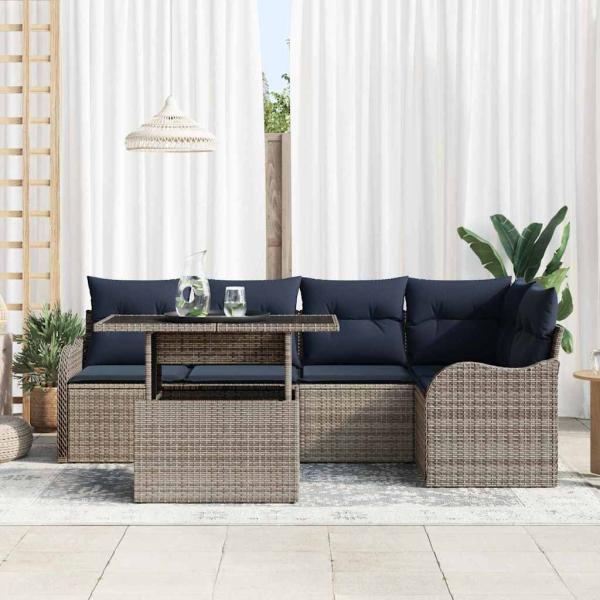 Essgruppe 6 stk. Grau Poly Rattan