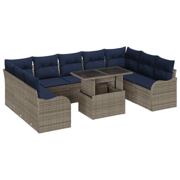 Gartensofa-set 10 stk. Grau Poly Rattan
