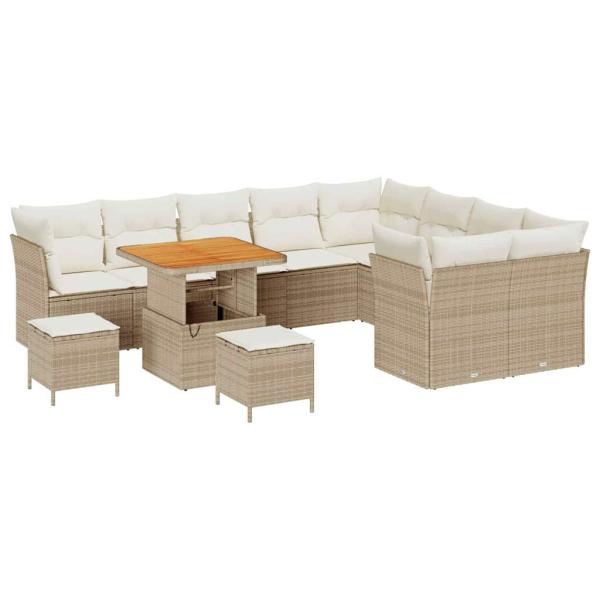 Gartensofa-set 12 Stk. 9-Sitzanzahl Beige und Creme Poly-Rattan