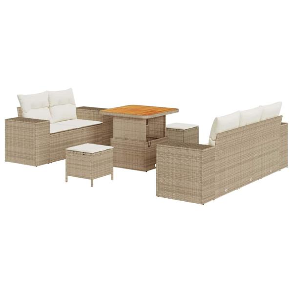 Gartensofa-set 8 Stk. 8-Sitzanzahl Beige und Creme Poly Rattan
