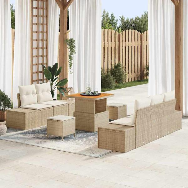 ARDEBO.de - Gartensofa-set 8 stk. 7-Sitzanzahl Beige Poly Rattan