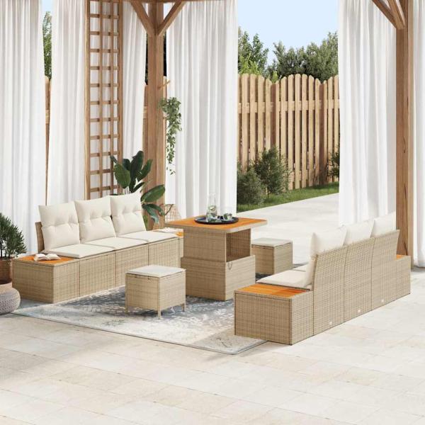ARDEBO.de - Gartensofa-set 9 Stk. 8-Sitzanzahl Beige Poly Rattan