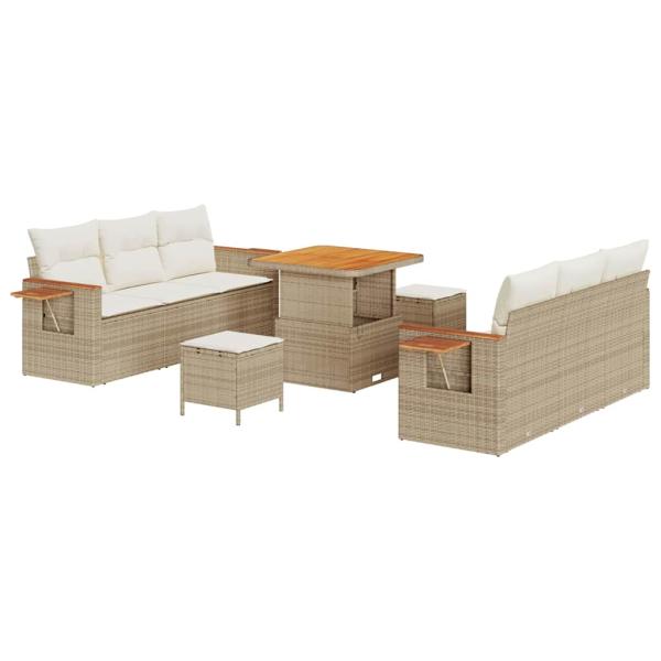 Gartensofa-set 11 stk. 8-Sitzanzahl Beige und Creme Poly-Rattan