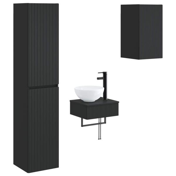 Badezimmermöbel-Set 3 stk. Schwarz 33 x 34,5 x 160 cm