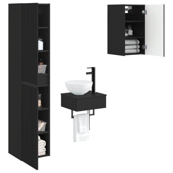 Badezimmermöbel-Set 3 stk. Schwarz 33 x 34,5 x 160 cm