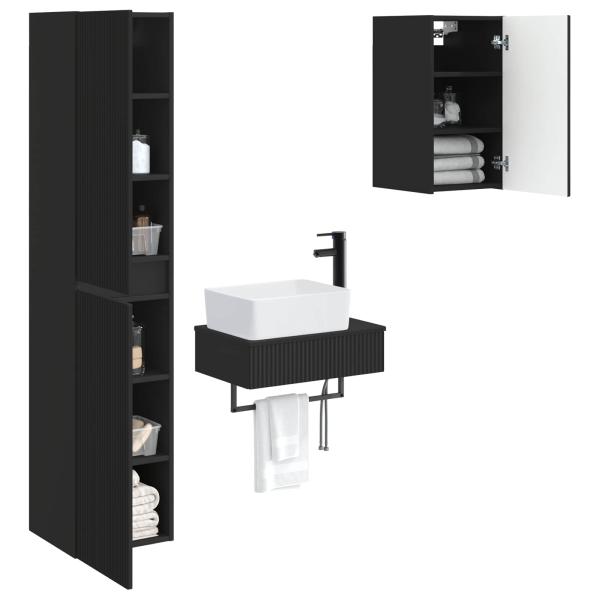 Badezimmermöbel-Set 3 stk. Schwarz 33 x 34,5 x 160 cm