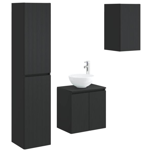 Badezimmermöbel-Set 3 stk. Schwarz 33 x 34,5 x 160 cm