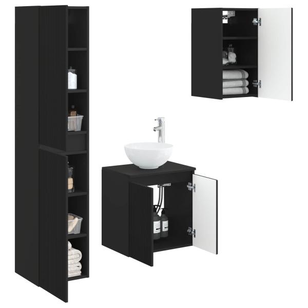 Badezimmermöbel-Set 3 stk. Schwarz 33 x 34,5 x 160 cm