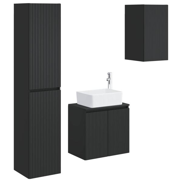 Badezimmermöbel-Set 3 stk. Schwarz 33 x 34,5 x 160 cm