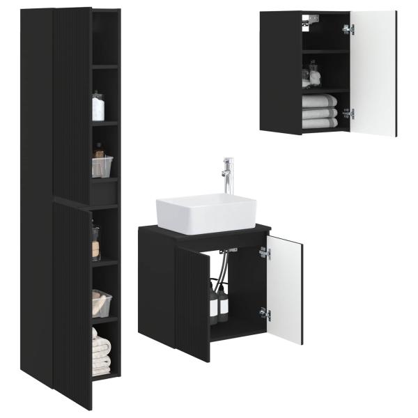 Badezimmermöbel-Set 3 stk. Schwarz 33 x 34,5 x 160 cm