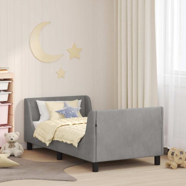 ARDEBO.de - Kinderbettgestell mit Kopfteil Hellgrau 80 x 160 cm Samt