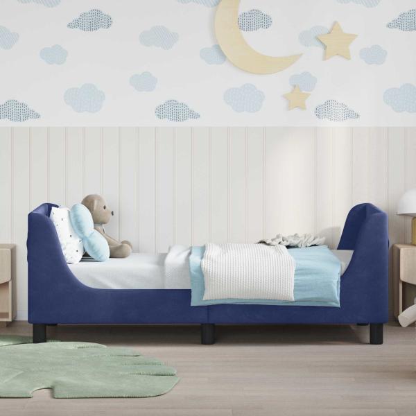 Kinderbettgestell mit Kopfteil Polizeiblau 80 x 160 cm Samt