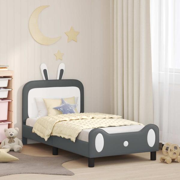 ARDEBO.de - Kinderbettgestell mit Kopfteil Hellgrau 80 x 160 cm PU