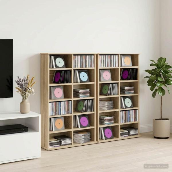 ARDEBO.de - CD Regal 2 Stk. Sonoma-Eiche 60 x 17 x 92 cm Holzwerkstoff