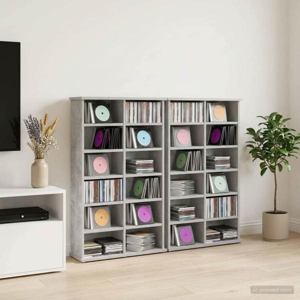 ARDEBO.de - CD Regal 2 Stk. Betongrau 60 x 17 x 92 cm Holzwerkstoff