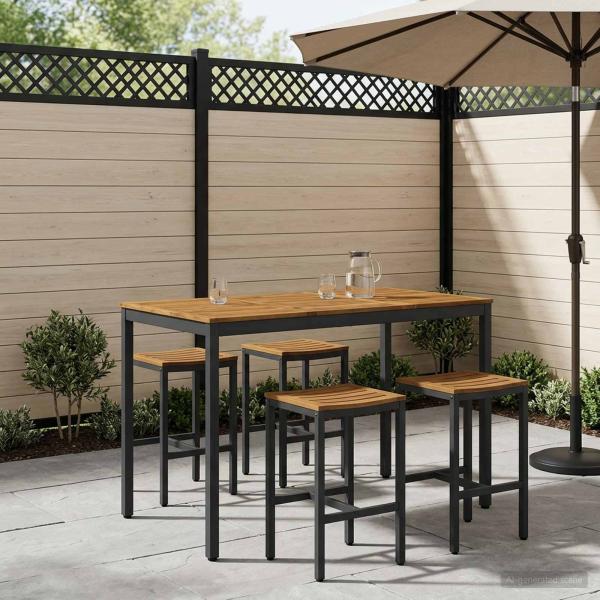 ARDEBO.de - Gartenbar-Tisch Natürlich und Schwarz 141 x 80,5 x 105 cm