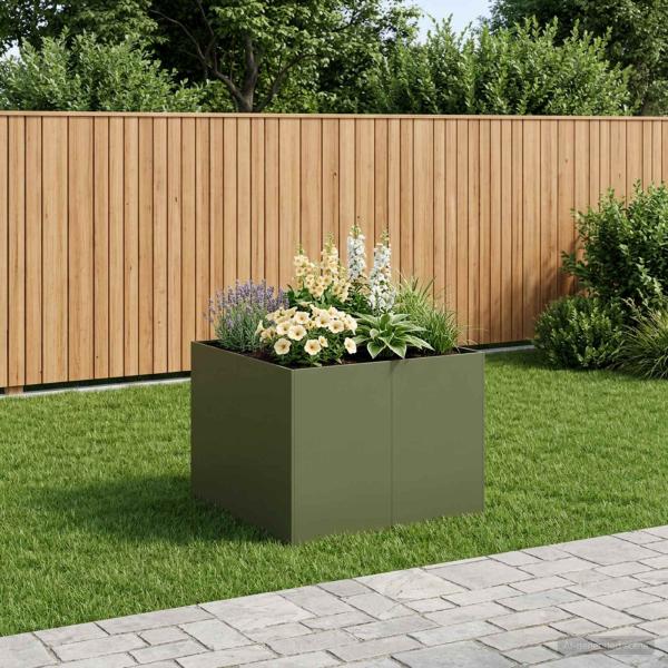 ARDEBO.de - Garten-Pflanzgefäß Olivgrün 80 x 80 x 60 cm Kaltgewalzter Stahl
