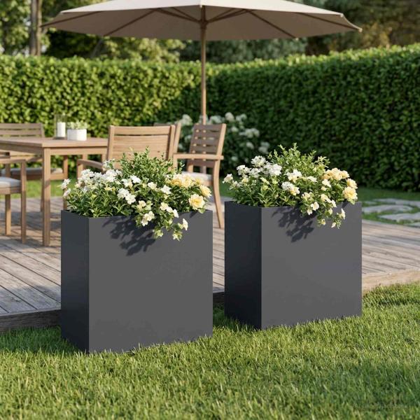 ARDEBO.de - Garten-Pflanzgefäß 2 stk. Anthrazit 50 x 30 x 50 cm