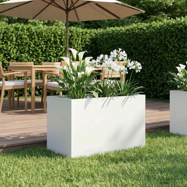 ARDEBO.de - Garten-Pflanzgefäß Weiß 60 x 40 x 40 cm Kaltgewalzter Stahl