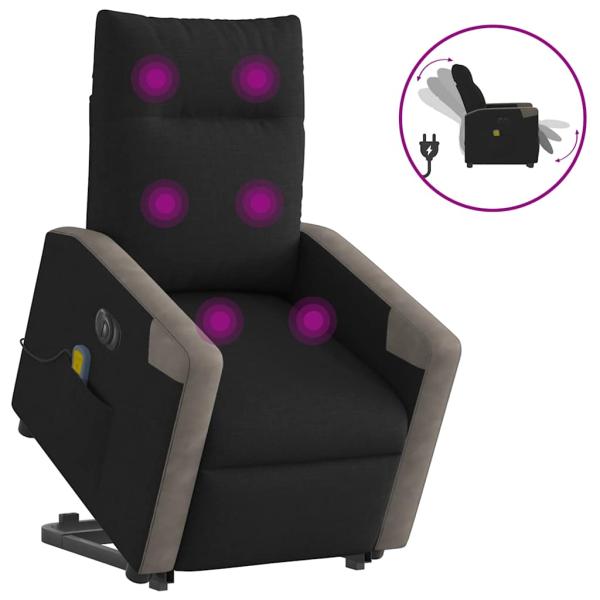 ARDEBO.de - Elektrischer Massagesessel mit Aufstehhilfe Schwarz Stoff