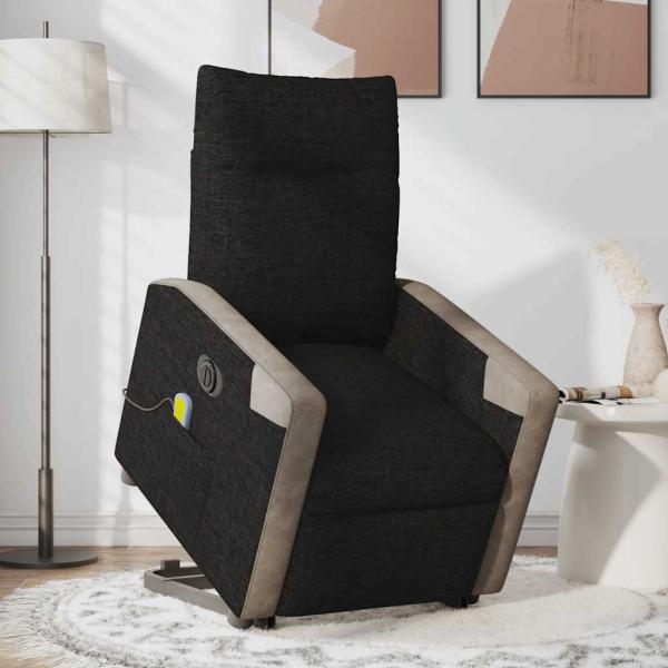 Elektrischer Massagesessel mit Aufstehhilfe Schwarz Stoff