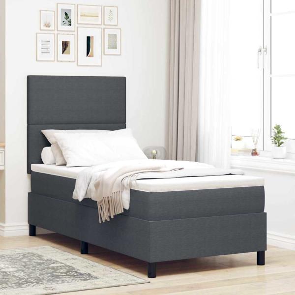 ARDEBO.de - LED Boxspringbett Dunkelgrau und Weiß 90 x 190 cm Cordstoff