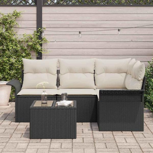 Gartensofa-set 5 stk. Schwarz Poly-Rattan