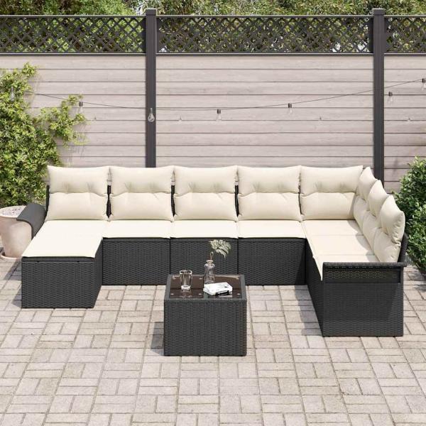 Gartensofa-set 9 stk. Schwarz Poly-Rattan